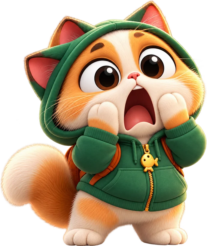 The cat shocked, paws on cheeks