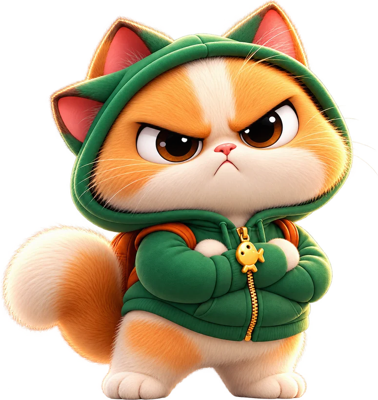 The cat grumpy with arms folded