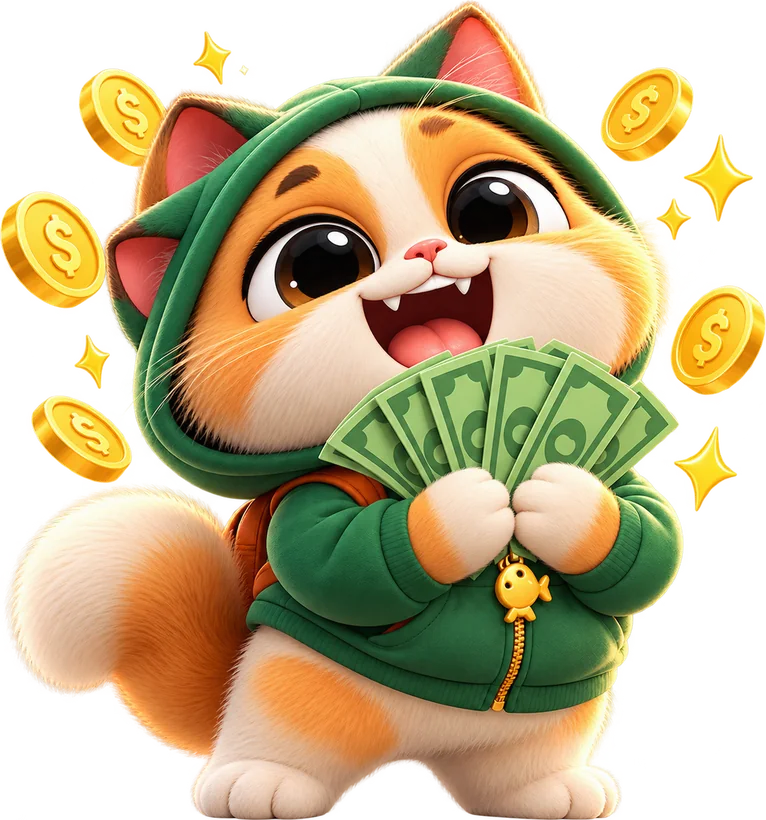The cat holding a fan of cash