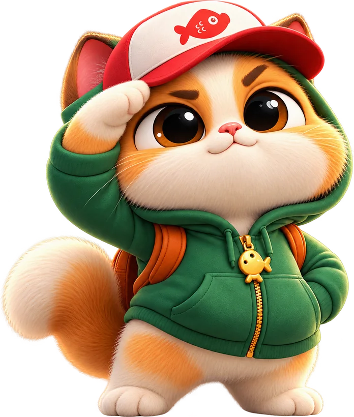 The cat saluting in a red cap